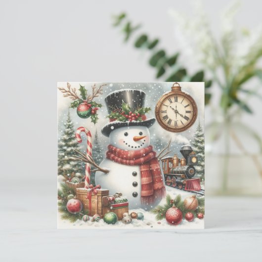 Jingle Bells & Christmas Snowman Feestdagenkaart (Staand voorkant)