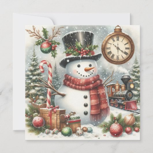 Jingle Bells & Christmas Snowman Feestdagenkaart (Voorkant)