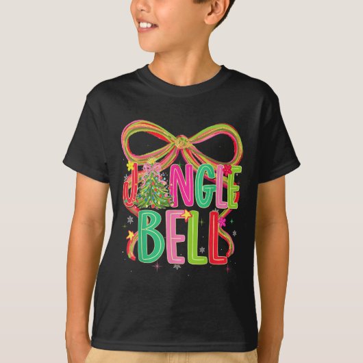 Jingle Bells Coquette Bow Merry Christmas Tree Gir T-shirt (Voorkant)