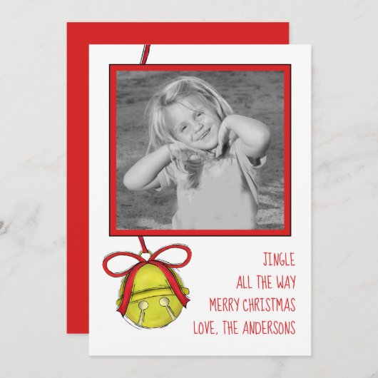 Jingle Bells Cute Fun Whimsical 1 Photo Simple Feestdagenkaart (Voorkant / Achterkant)