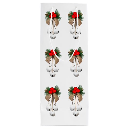 Jingle Bells en Holly inpakpapier Wijn Cadeautas (Achterkant)