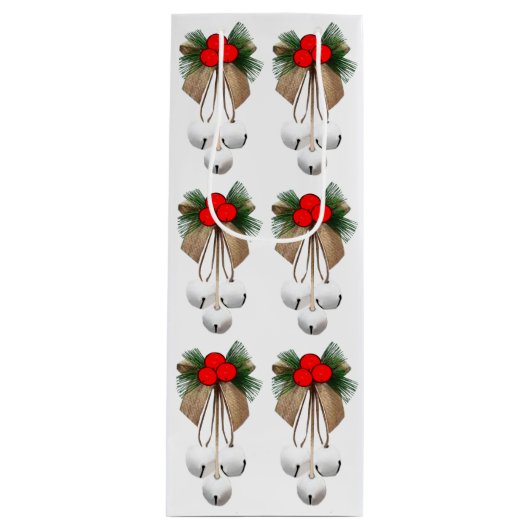 Jingle Bells en Holly inpakpapier Wijn Cadeautas (Voorkant)