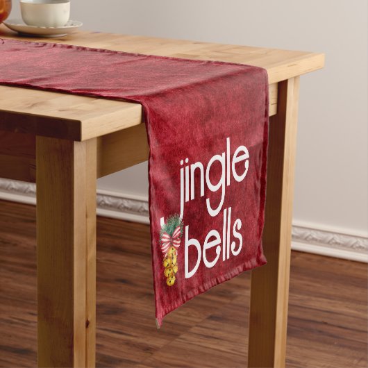 Jingle Bells Faux Red Velvet Texture Korte Tafelloper (Voorbeeld)