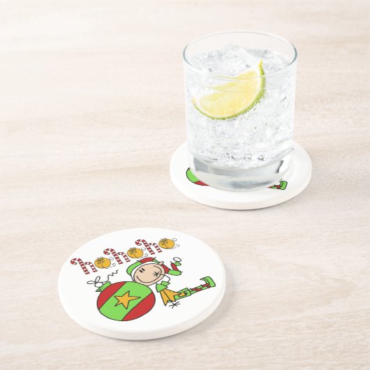 Jingle Bells Festive Kerstmis Elf Zandsteen Onderzetter (Zijkant)