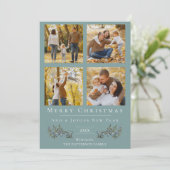 Jingle Bells Fotocollage Kerstmis | Blauwgroen Feestdagenkaart (Staand voorkant)