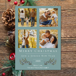 Jingle Bells Fotocollage Kerstmis | Blauwgroen Feestdagenkaart