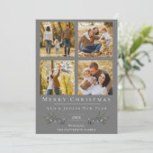 Jingle Bells Fotocollage Kerstmis | Gray Feestdagenkaart (Staand voorkant)