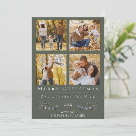 Jingle Bells Fotocollage Kerstmis | Green Feestdagenkaart (Staand voorkant)