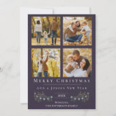 Jingle Bells Fotocollage Kerstmis | Paars Feestdagenkaart (Voorkant)