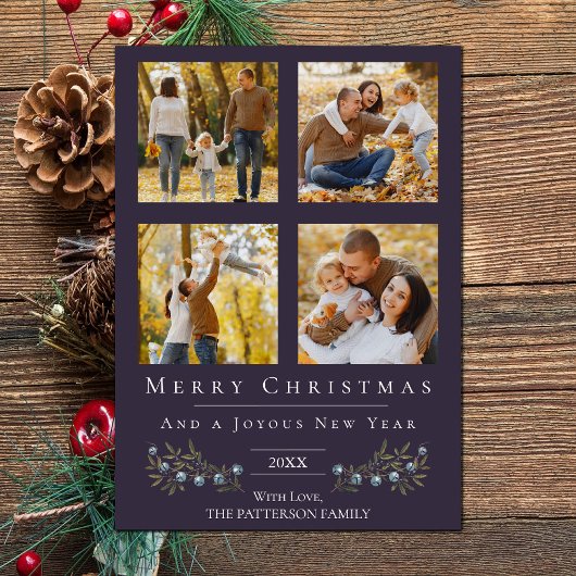 Jingle Bells Fotocollage Kerstmis | Paars Feestdagenkaart