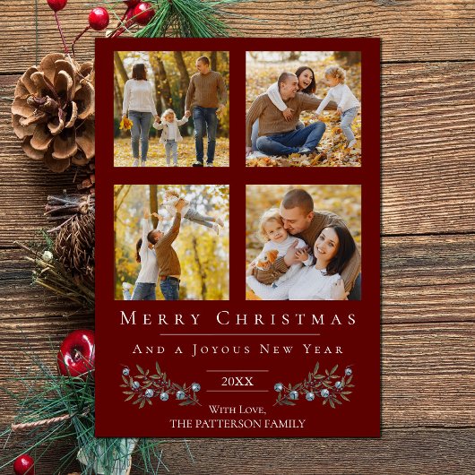Jingle Bells Fotocollage Kerstmis | Rood Feestdagenkaart