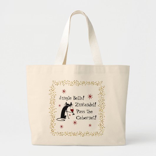 Jingle Bells Funny Kerstwijn Quote Grote Tote Bag (Voorkant)