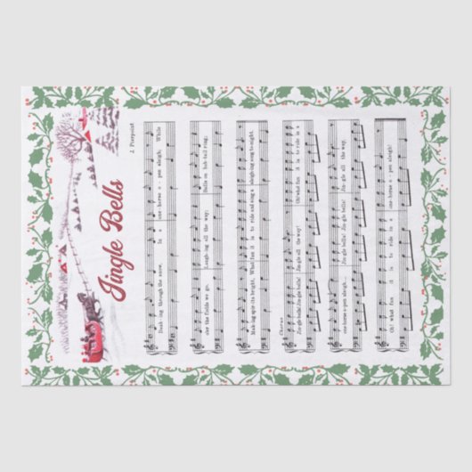 Jingle Bells Holly Border Sleigh decoupage Tissuepapier (Voorkant)