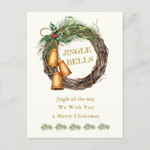 Jingle Bells Holly Pine-Briefkaart voor kerstfeest Feestdagenkaart