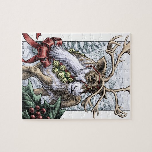 "Jingle Bells"-kerstfeestdag rendierkunst Legpuzzel (Horizontaal)