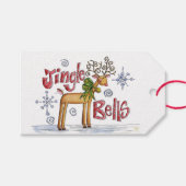 Jingle Bells Kerstherten en sneeuwvlokken Cadeaulabel (Voorkant (Horizontaal))