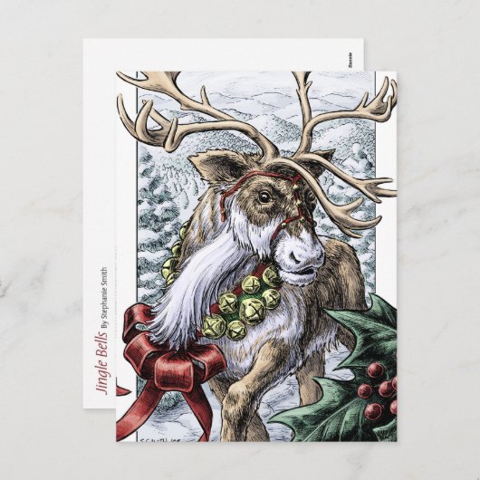 "Jingle Bells" Kerstrendier briefkaart (Voorkant / Achterkant)