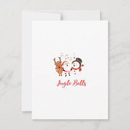 Jingle Bells met Santa, Sneeuwman en Rendier op ee Feestdagenkaart