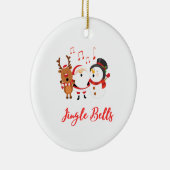 Jingle Bells met sneeuwman, kerstman en rendier op Keramisch Ornament (Rechts)