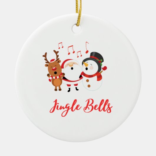 Jingle Bells met sneeuwman, kerstman en rendier op Keramisch Ornament (Voorkant)