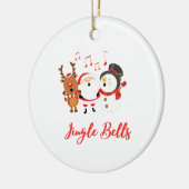 Jingle Bells met sneeuwman, kerstman en rendier op Keramisch Ornament (Links)