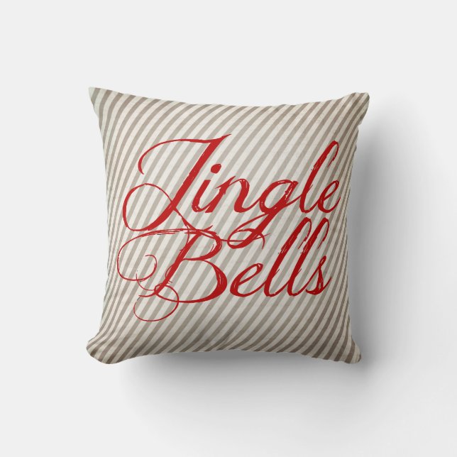Jingle Bells on Grey Diagonal Holiday Pillow Kussen (Voorkant)