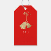 Jingle Bells Op Goud Plaid Rood Zwart Vrolijk Naar Cadeaulabel (Achterkant)