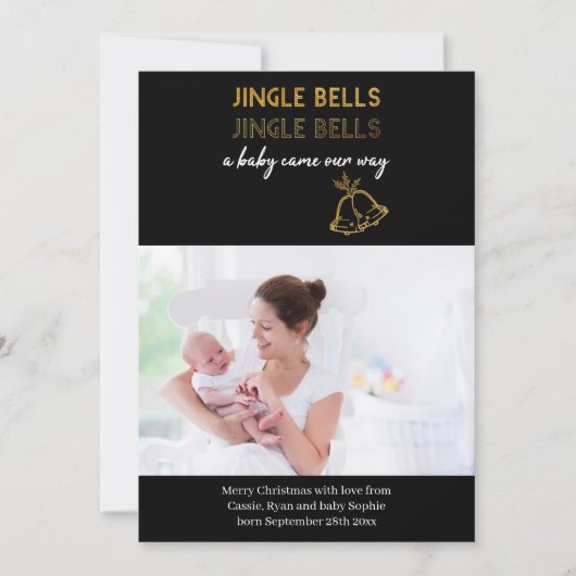 Jingle Bells Photo Holiday Birth Aankondiging (Voorkant)