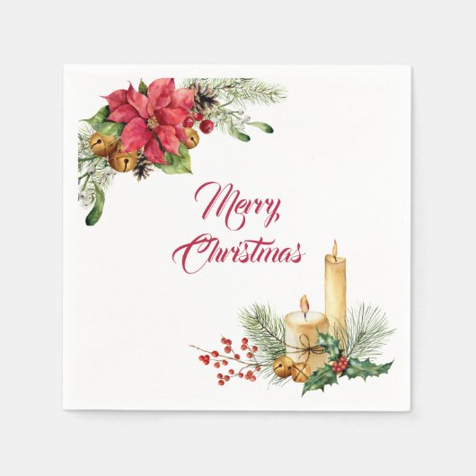 Jingle Bells, Poinsettia en kerstkaarsen Servet (Voorkant)