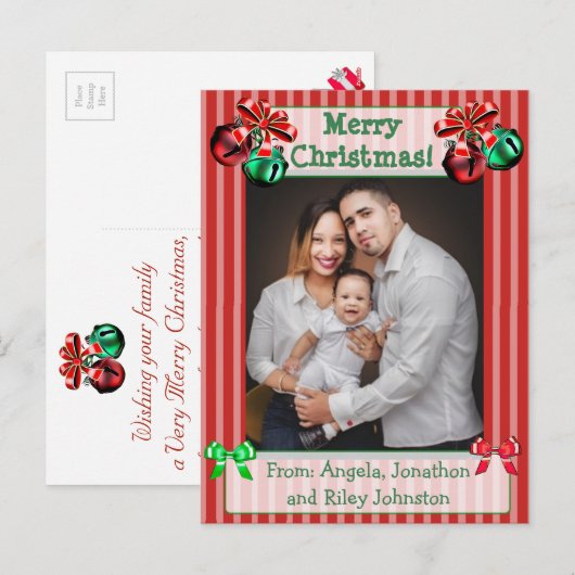 Jingle Bells Red-kerstfamilie Foto-Briefkaart Feestdagenkaart (Voorkant / Achterkant)