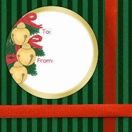 Jingle Bells Red Ribbon Green Christmas Gift Tags Ronde Sticker