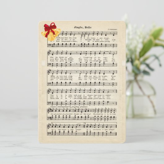 Jingle Bells  Sheet Music, Gold Bells Red Feestdagenkaart (Staand voorkant)