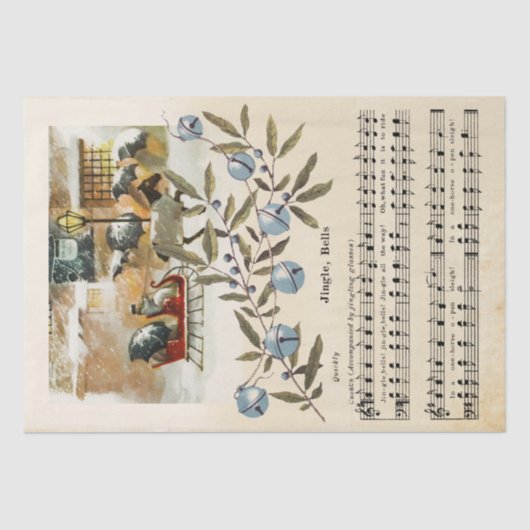 Jingle Bells Sheet Music Horse Sleigh Holiday Tissuepapier (Voorkant)