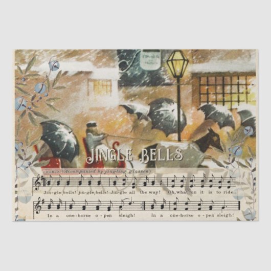 Jingle Bells Sheet Music Horse Sleigh Holiday Tissuepapier (Voorkant)