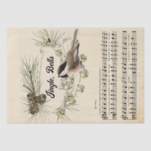 Jingle Bells Sheet Music Kerstmis Carol Chickadee Tissuepapier (Voorkant)