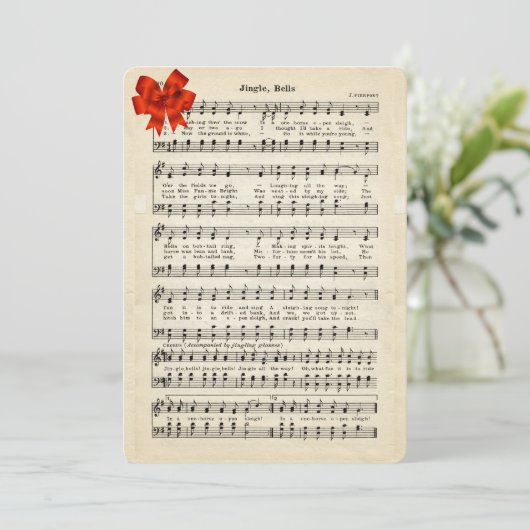 Jingle Bells  Sheet Music, Red Satin Bow Feestdagenkaart (Staand voorkant)