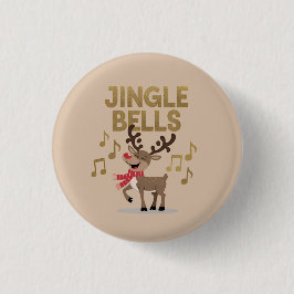 Jingle Bells Singing Reindeer Ronde Button 3,2 Cm
