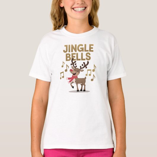 Jingle Bells Singing Reindeer T-shirt (Voorkant)