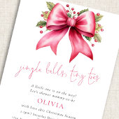 Jingle Bells Tiny Toes Pink Bow Xmas Baby shower Kaart