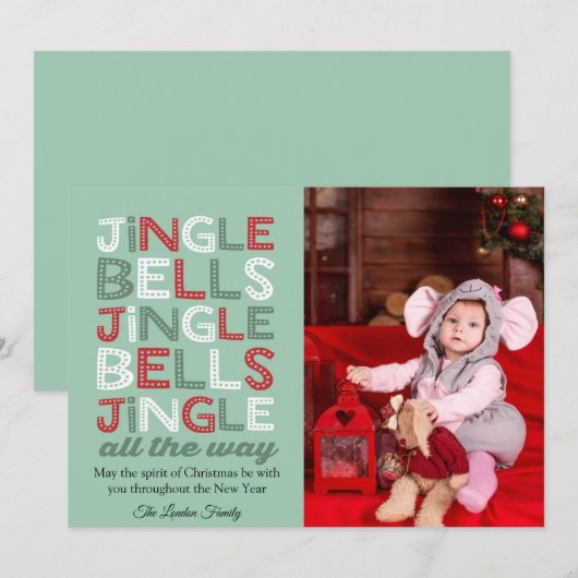 Jingle Bells Wenskaart met kerstfoto's Kaart (Voorkant / Achterkant)