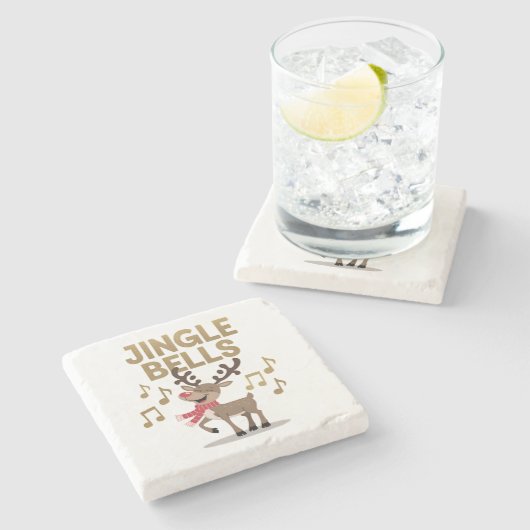 Jingle Bells Zingend Rendier Stenen Onderzetter (Zijkant)