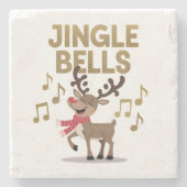 Jingle Bells Zingend Rendier Stenen Onderzetter (Voorkant)