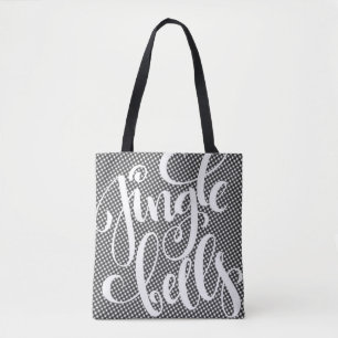 Jingle Bells Zwart Wit Buffalo Plaid Tartan Kerstm Tote Bag