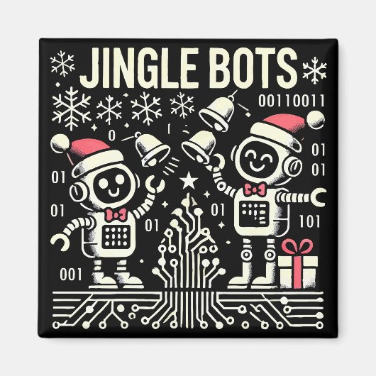 Jingle Bots Feestelijke vakantie Robots met Santa Magneet (Voorkant)