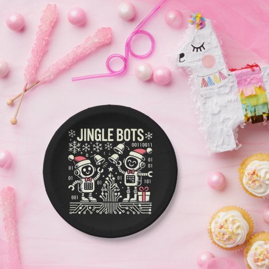 Jingle Bots Feestelijke vakantie Robots met Santa Papieren Bordje (Feest)
