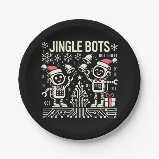 Jingle Bots Feestelijke vakantie Robots met Santa Papieren Bordje (Voorkant)