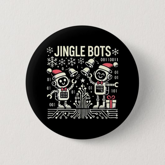 Jingle Bots Feestelijke vakantie Robots met Santa Ronde Button 5,7 Cm (Voorkant)