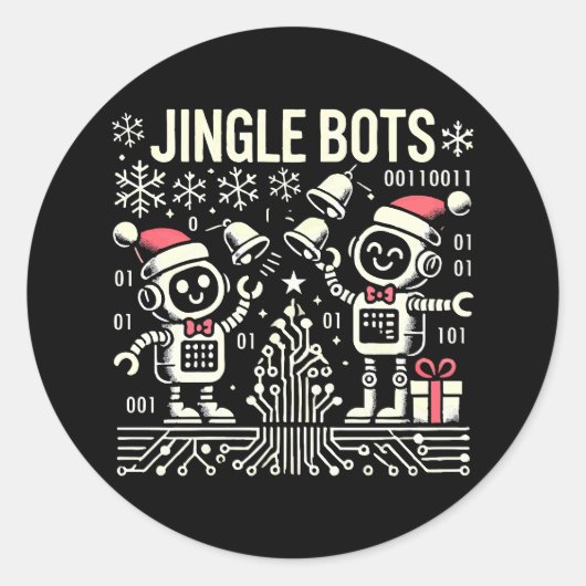Jingle Bots Feestelijke vakantie Robots met Santa  Ronde Sticker (Voorkant)