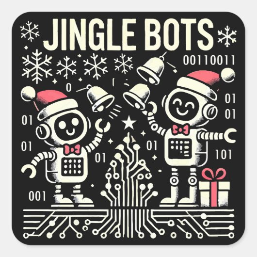 Jingle Bots Feestelijke vakantie Robots met Santa Vierkante Sticker (Voorkant)