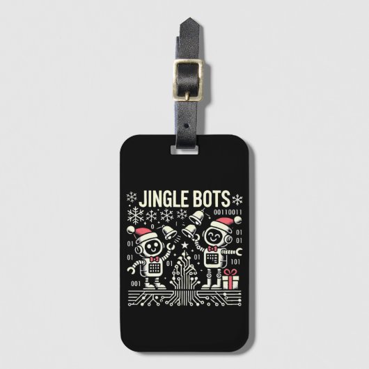 Jingle Bots Festive Holiday Robots met Kerstmannen Bagagelabel (Voorkant (verticaal))